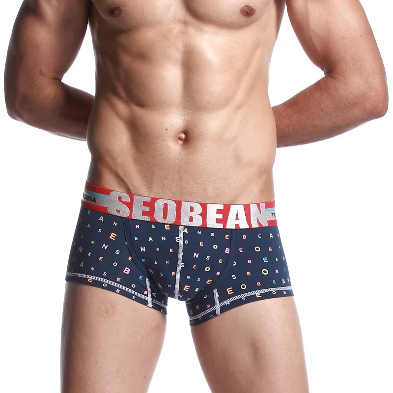 Dark Blue SEOBEAN Мужское нижнее белье с буквенным принтом u-мешок дизайн пуш ап сексуальные мужские удобные хлопковые Дышащие Боксеры - Цвет: Dark Blue