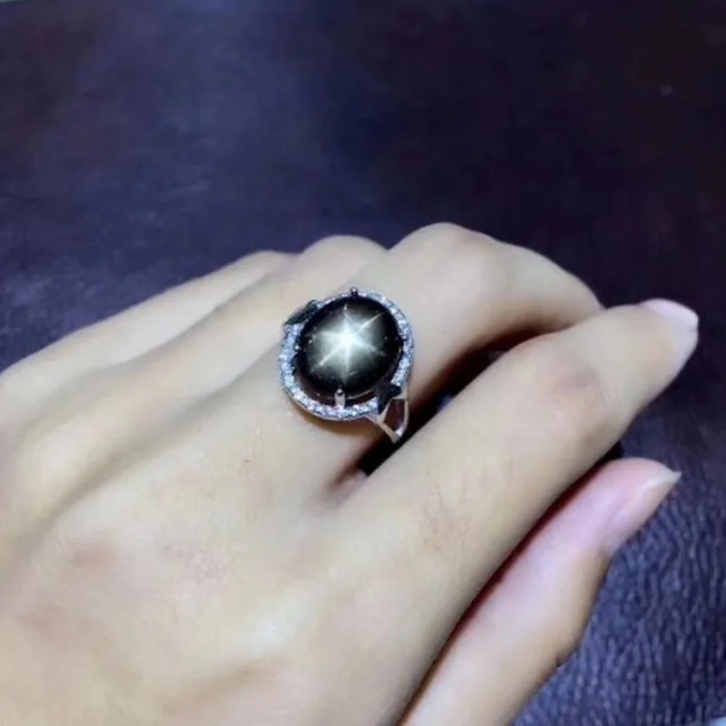 

Fidelity Natural 10*12mm star sapphire Ring s925 sterling silver personality fine Jewelry for women party Natural black gemstone