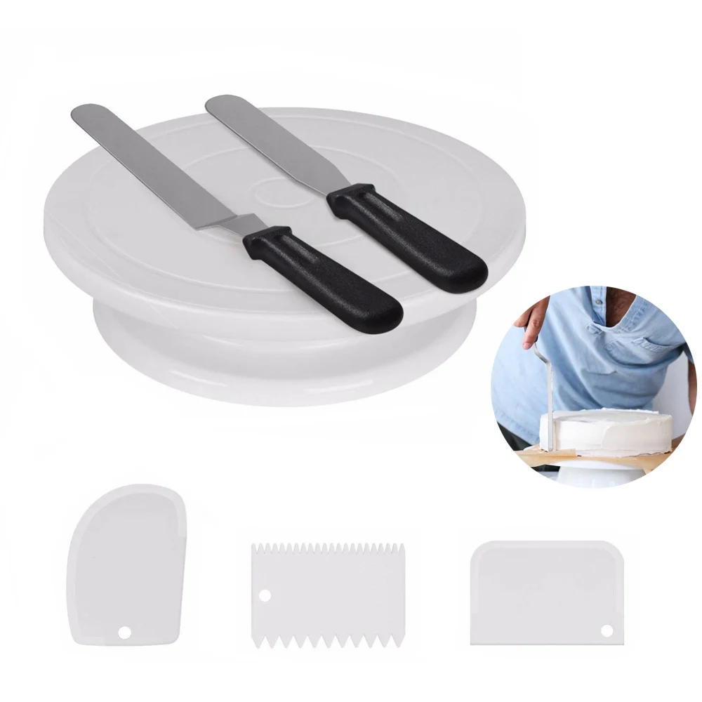 

Rotating Cake Turntable (11 Inch) with 2 Icing Spatula and Icing Smoother, Cake Decorating tools, colors random