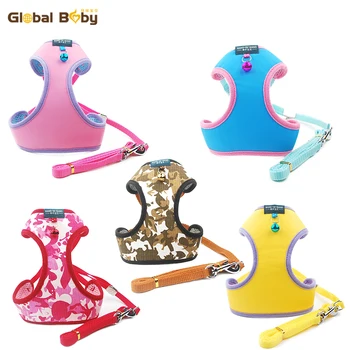 

5 Colors 4 Sizes New Styles Soft Protective Body Dog Pet Harness and Leashes with Bells