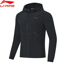 Li-Ning Мужская ветровка для бега, пальто с капюшоном, Стандартная посадка, 92% полиэстер, 8% спандекс, подкладка, спортивная куртка AFDP017 MWF380
