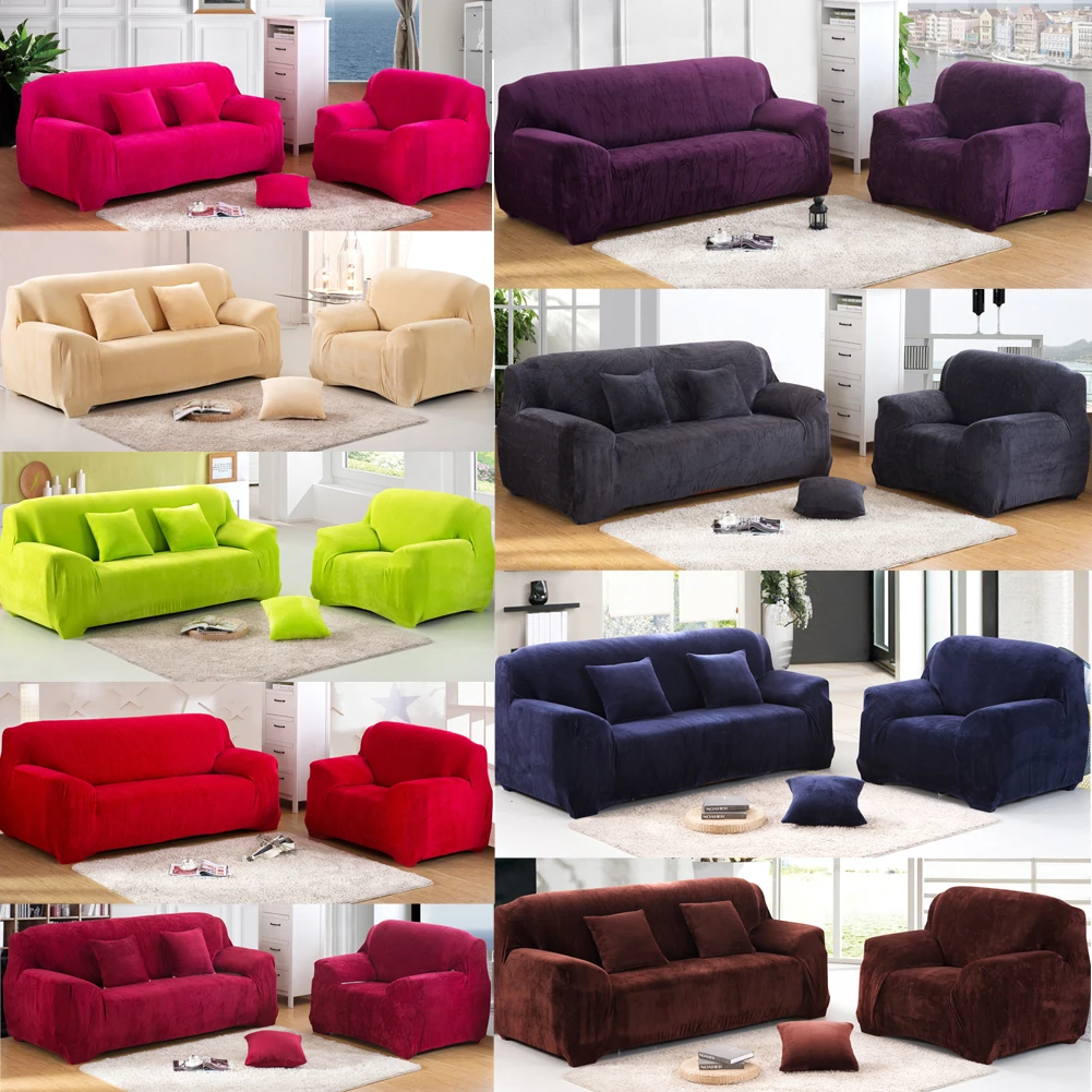 Us 25 56 33 Off Thicken Plush Sofa Cover Solid Colour Chair Loveseat Couch Washable Slipcover Home Office Hotel Decoration In