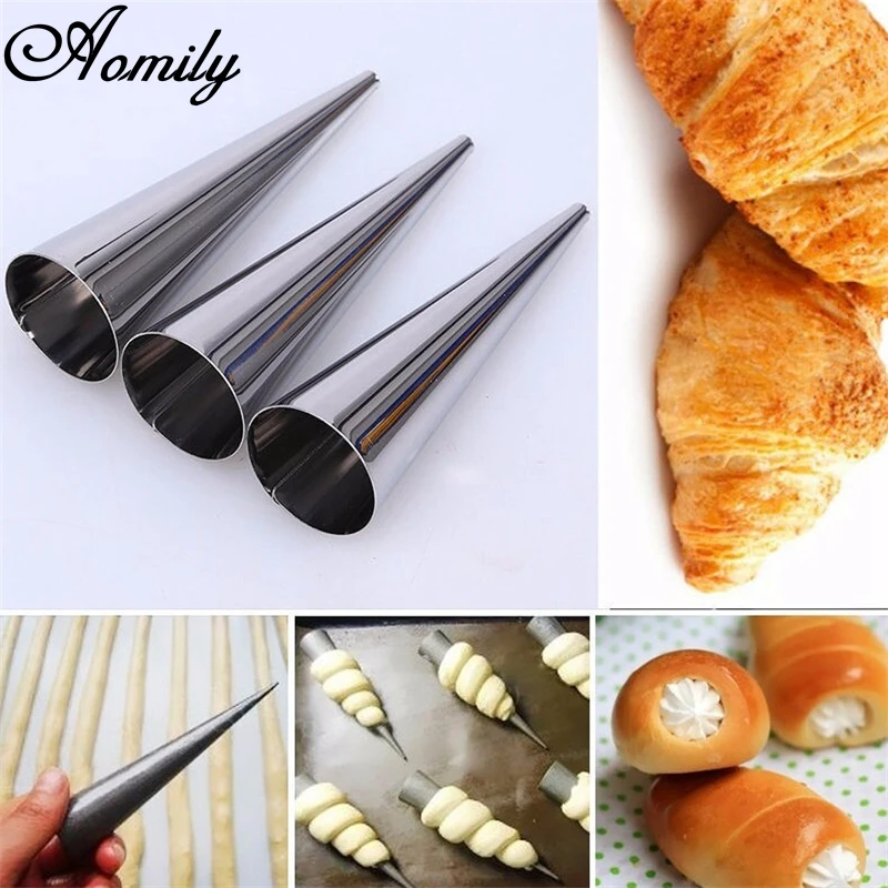 

Aomily DIY Stainless Steel Croissant Bread Mould Danish Tube Conical Spiral Bread Danish Mold Large Spiral Tube Baking Tools