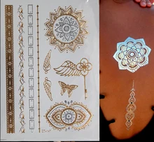 Gold Sliver Tattoos Metallic Temporary Tattoo Sticker Waterproof Fake Sleeve Henna Tatouage Temporary Taty Glitter Flash Tatoo