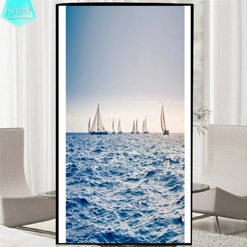 

PSHINY 5D DIY Diamond embroidery ocean sailing pictures Full mosaic kit square rhinestone Scenic diamond painting cross stich