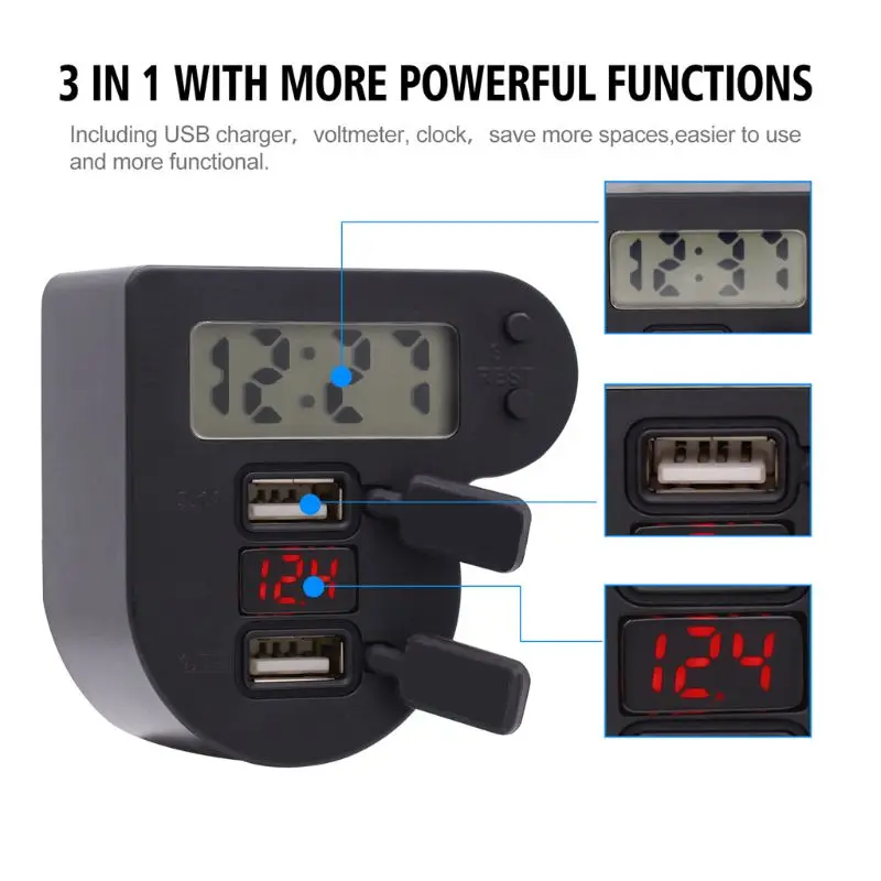

Waterproof 12V 24V Motorcycle Dual USB Charger With Time Clock LED Voltmeter Switch Power Adapter for Mobile Phone GPS Tablet