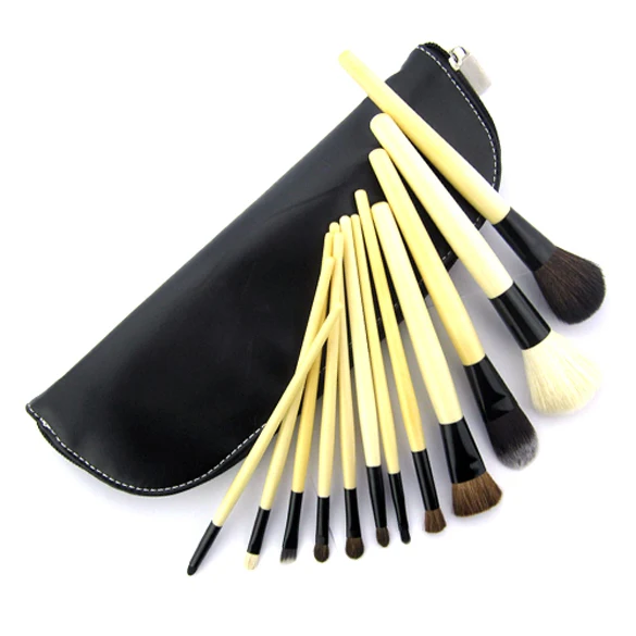 12 Pieces Bleach Wood Handle Comestic Professional Makeup Accessories