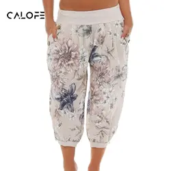 CALOFE женские брюки с принтом 2019 новые летние свободные плавки до середины икры брюки повседневные Капри с эластичным поясом женские брюки