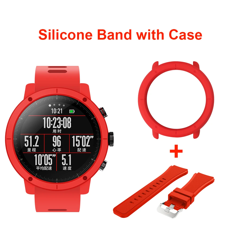 

New Silicone Watch Band Strap With Slim Case Frame for Xiaomi Huami Amazfit Strato Sports Watch 2 Wristband Full Protective case