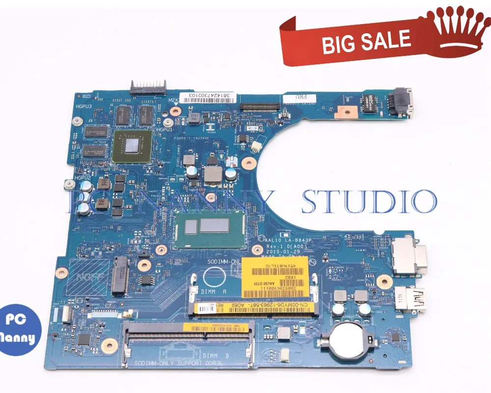 

PCNANNY 07WTY1 07WTY1 AAL10 LA-B843P For dell inspiron 5458 5558 5758 laptop motherboard SR23C i5-5250U GeForce 920M tested