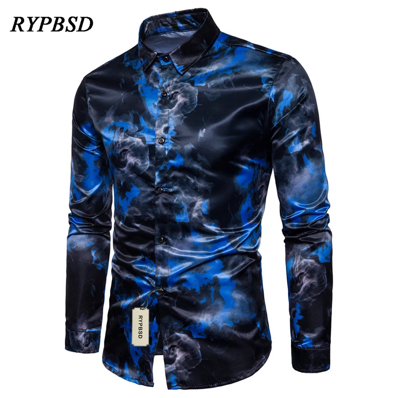 New 2017 Fashion Wild Printed Mens Shirt Long Sleeve Shirt Turn Down