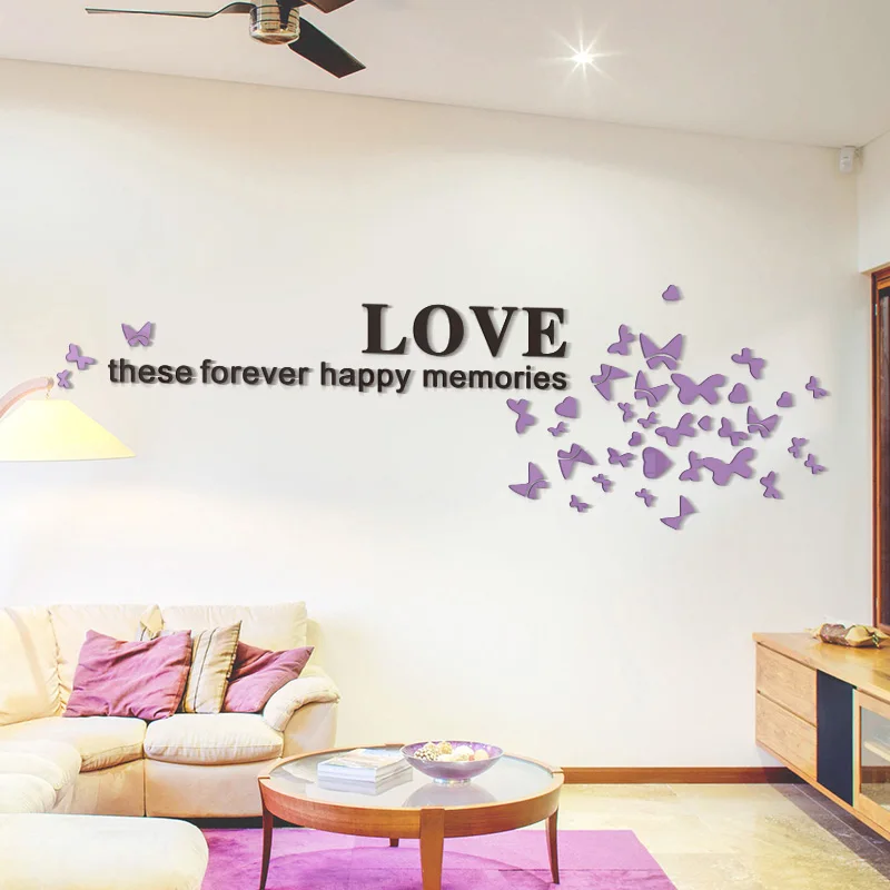 Любовь Бабочка акриловая зеркальная декоративная наклейка гостиная спальня фон