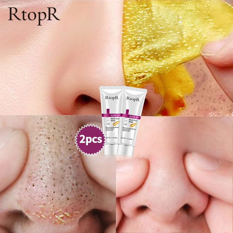 

RtopR Gold Remove Blackhead Mask Nose Cleansing Acne Treatment Face Pore Peeling Hydrating Golden Mud Blackhead Remove Mask 2pcs