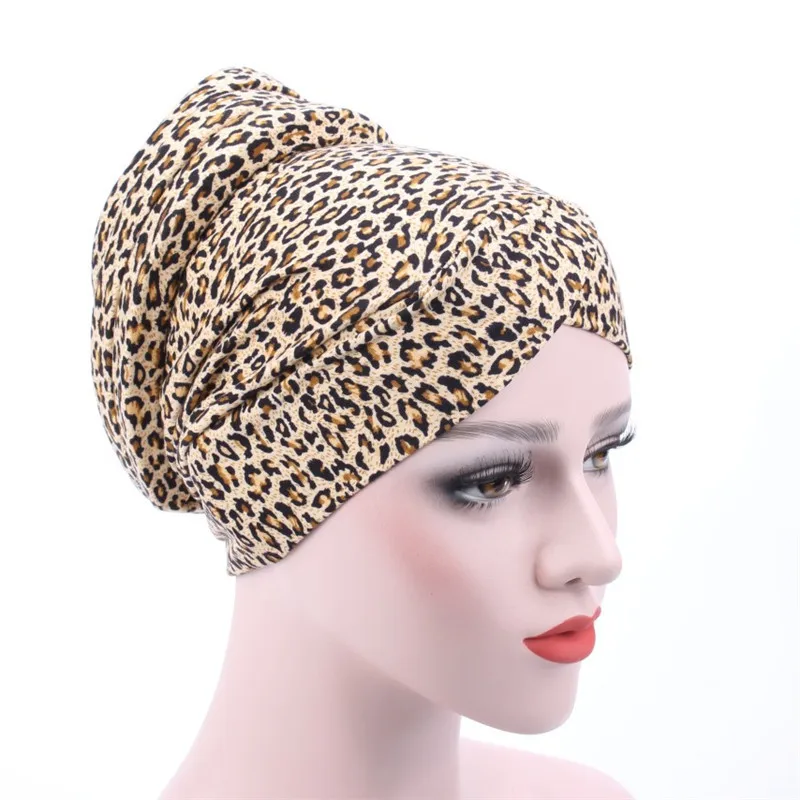 

Muslim Women Warm Cotton Sponge Leopard Cross Turban Hat Cancer Chemotherapy Chemo Beanies Caps Headwrap Hair Loss Accessories