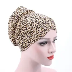 Мусульманское Для женщин теплые хлопковые губкой Leopard Cross turban шляпа химиотерапии рака шапочка при химиотерапии шапки тюрбан выпадения