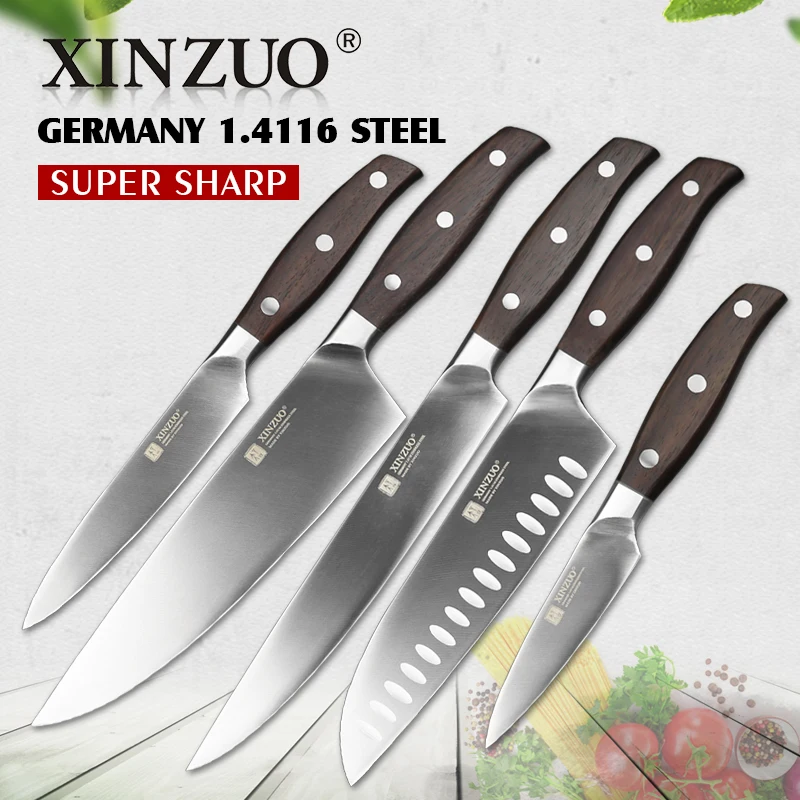 Achat XINZUO haute qualité 3.5 + 5 + 8 + 8 + 8 pouces Paring utilitaire couperet Chef couteau à pain allemagne 1.4116 en acier inoxydable couteau de cuisine ensembles