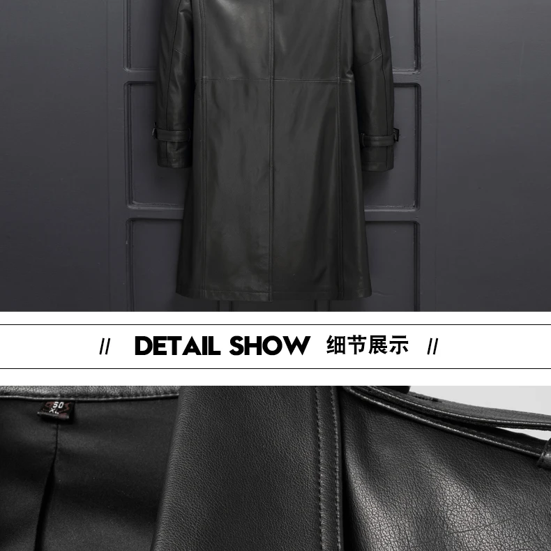 Clearance VHO fashion casual natural real cow leather coats for men x-long double breasted leather dust coat genuine leather jacket 14