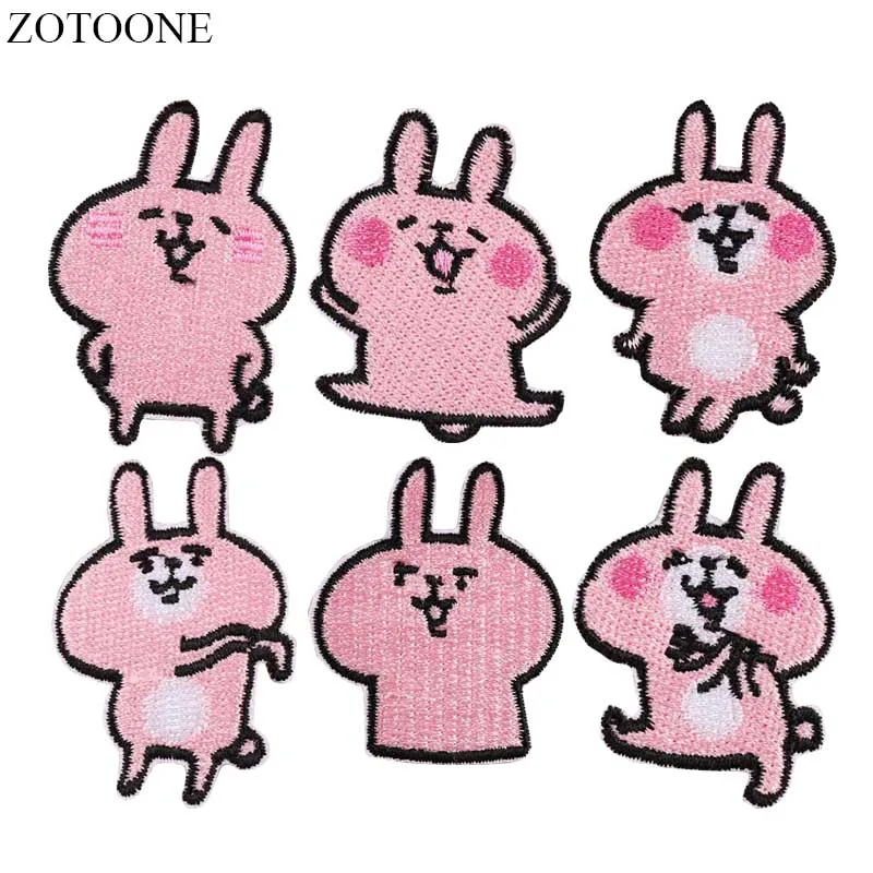 

ZOTOONE Funny Rabbit Iron on Animal Patches for Backpack Embroidery Easter Rabbit Stripe Stickers on Clothes DIY Applique Badge
