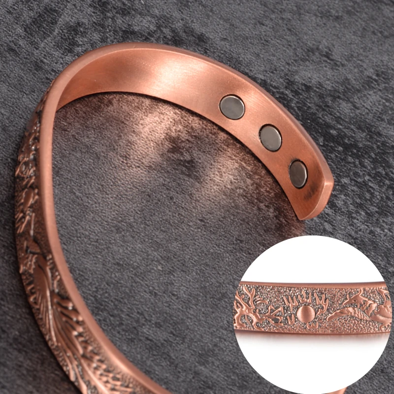 Vinterly Copper Bracelets Male Lucky Dragon and Phoenix Adjustable Cuff Bangles Health Energy Magnetic Jewelry for Men Women 2