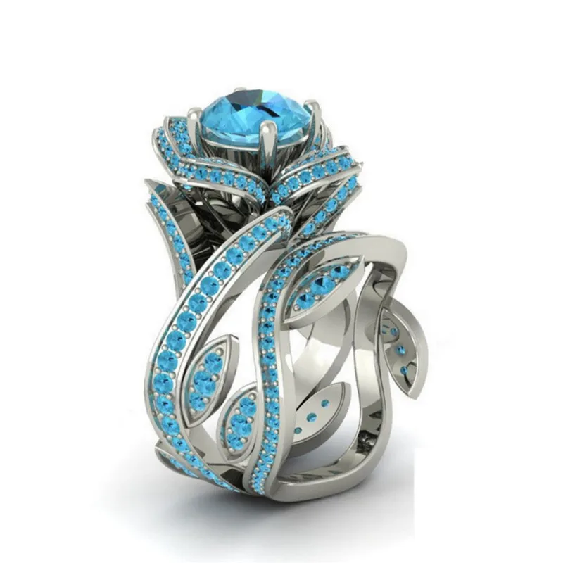 YOBEST Новое модное серебряное кольцо с большим роскошным цветком розы для женщин 7 цветов CZ камень свадебные ювелирные изделия Прямая поставка