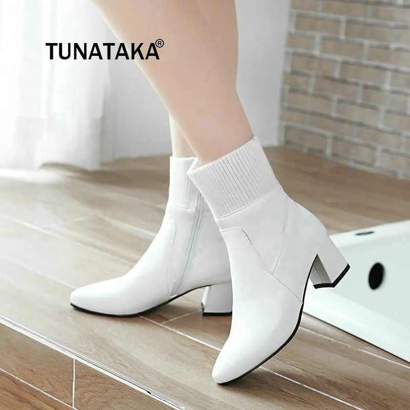 Achat Femmes À Talons Bas Confortables Avec Fermeture À Glissière Latérale Bottines Mode Bout Pointu Garder Au Chaud Chaussures D hiver Noir Rose Gris Blanc