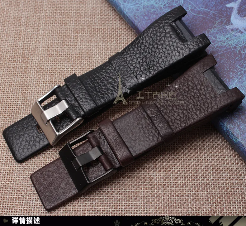 

Men's quartz watch belt 32MM Concave interface black brown leather strap for Diesel DZ1216 \ 1273 \ 4246 pin buckle+TOOL