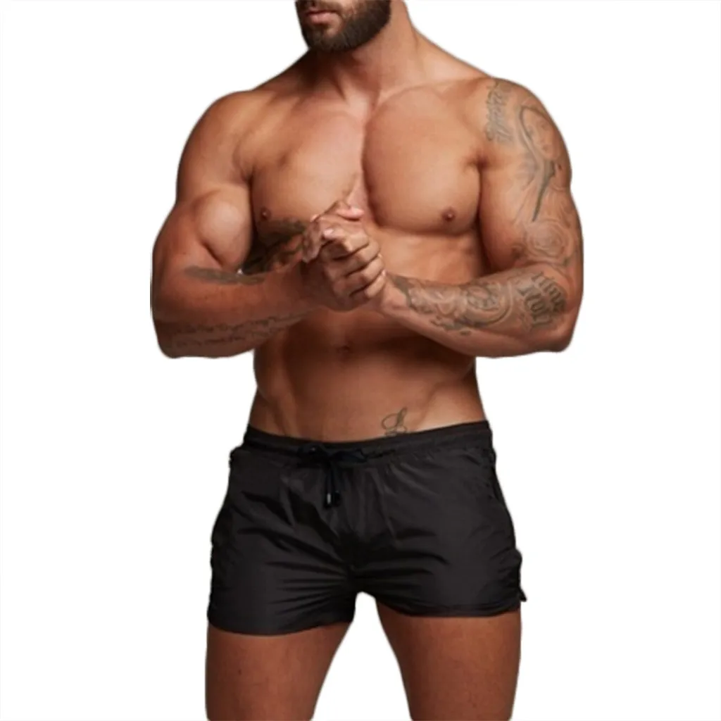 Новая мужская мода молния чистый черный пляж короткие s тренировки повседневные брюки с эластичным поясом шорты купальник до середины талии сексуальный# G30