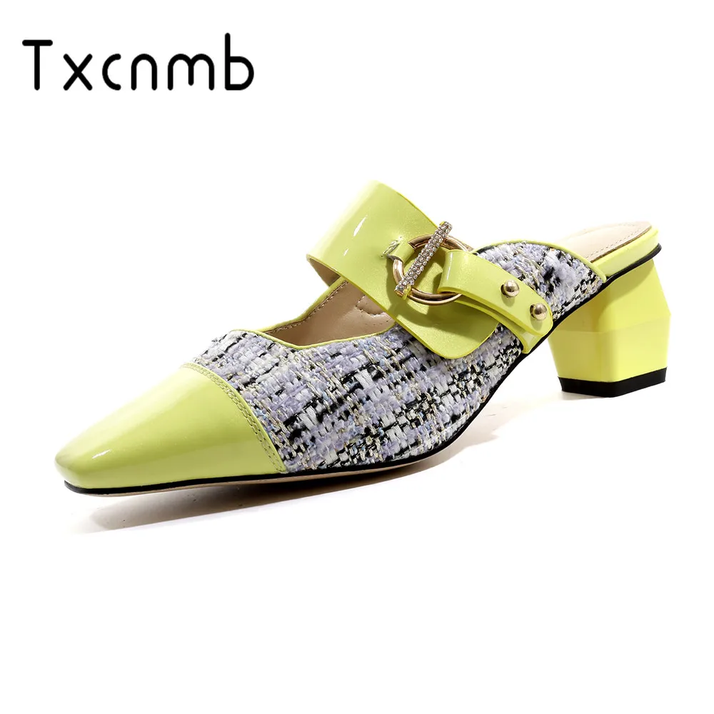

TXCNMB 2019 Summer Casual Sandals Women Genuine leather Concise Sandals Hoof Heels Pumps Solid Color Elegant Rome Shoes Woman