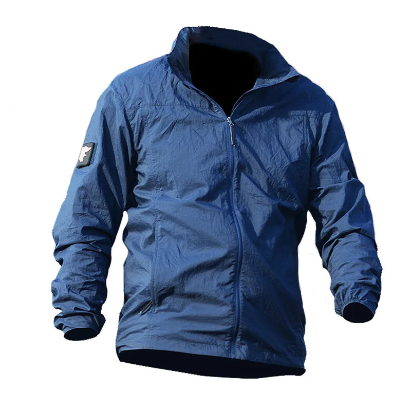 Армейские военные кожаные куртки, тактическая легкая водонепроницаемая куртка, Мужская Летняя дышащая тонкая куртка с капюшоном, плащ, портативная ветровка - Цвет: Blue