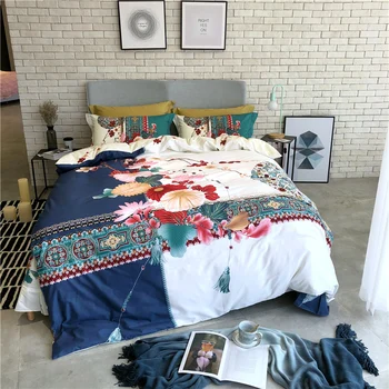 

Chinese classical style 100% Cotton Bedding Set Printed Duvet cover set Bed Sheet Fitted Sheet Pillowcases Queen King size 4Pcs