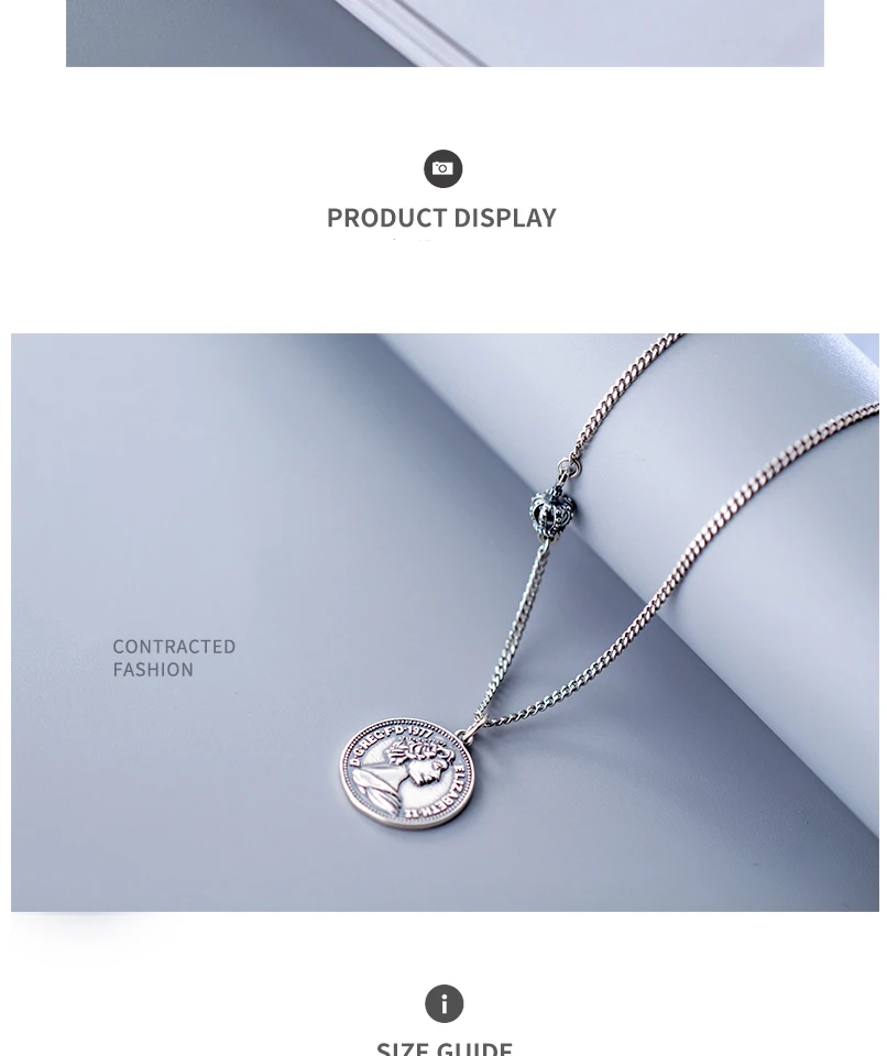 Retro Roman Portrait Round Sterling Silver Coin Pendant Minimalist Figure Face Chain Choker Necklace Women Party Jewelry S925 (4)