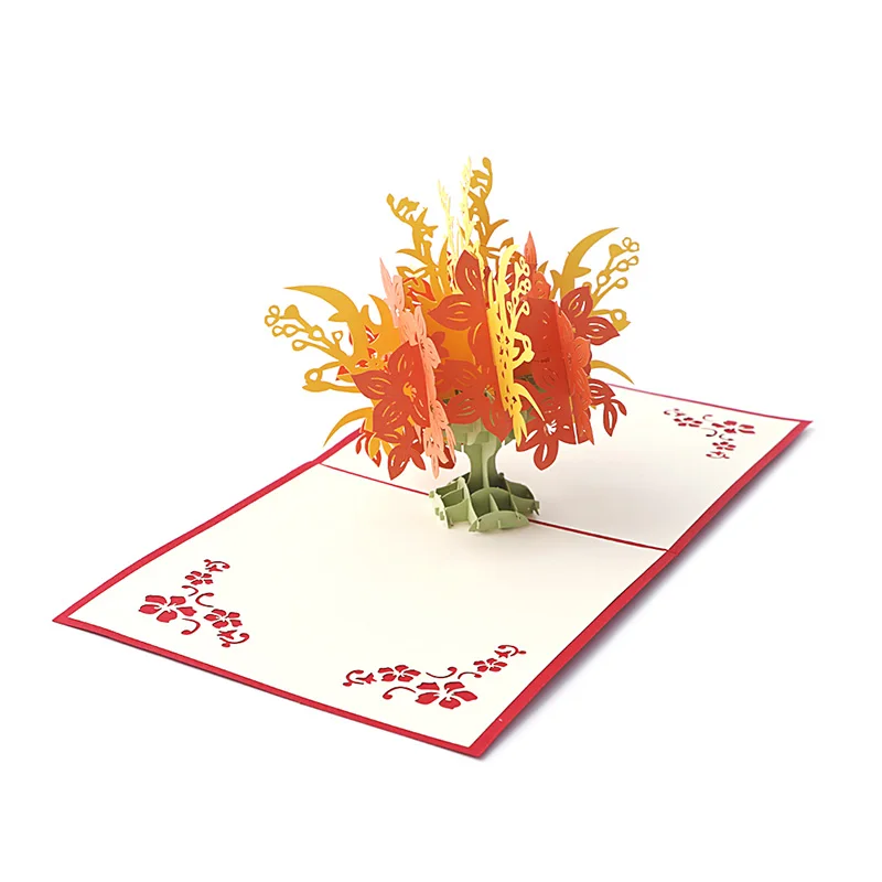 

Creative 3D Pop UP Holiday Greeting Card Flower Tree Christmas Thanksgiving Gift Drop Ship