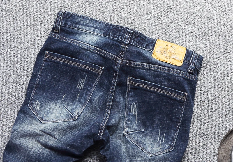 Модные уличные мужские джинсы в стиле ретро, синие джинсы с вышивкой, дизайнерские рваные джинсы, мужские джинсовые штаны, джинсы в стиле хип-хоп