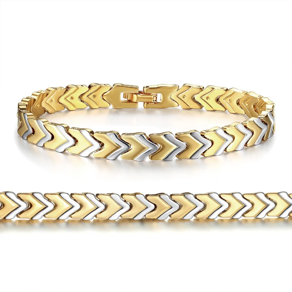 18KT Yellow Gold&Silver Plated Two Tone Bracelet Link Chain For Men