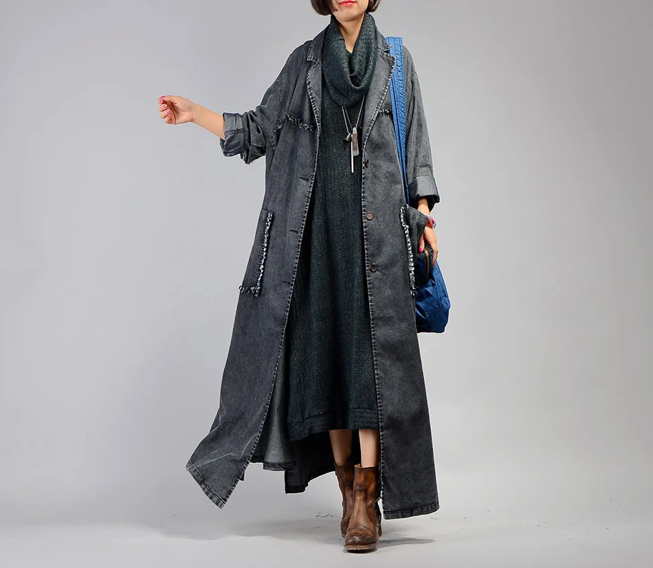 Свободная Женская ветровка [EWQ], Новинка осени, модная, с отворотом, полный рукав, однобортная, сшитая, с двойными карманами, Loong QE203
