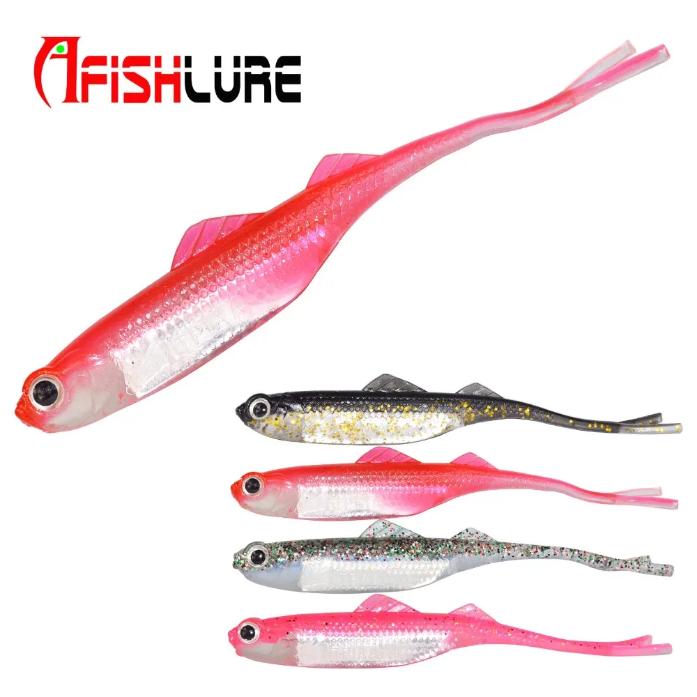 

Double Color Forked Tail Rainbow Fish with reflective plate in side 105mm 5g Fishing Lure Soft Fish