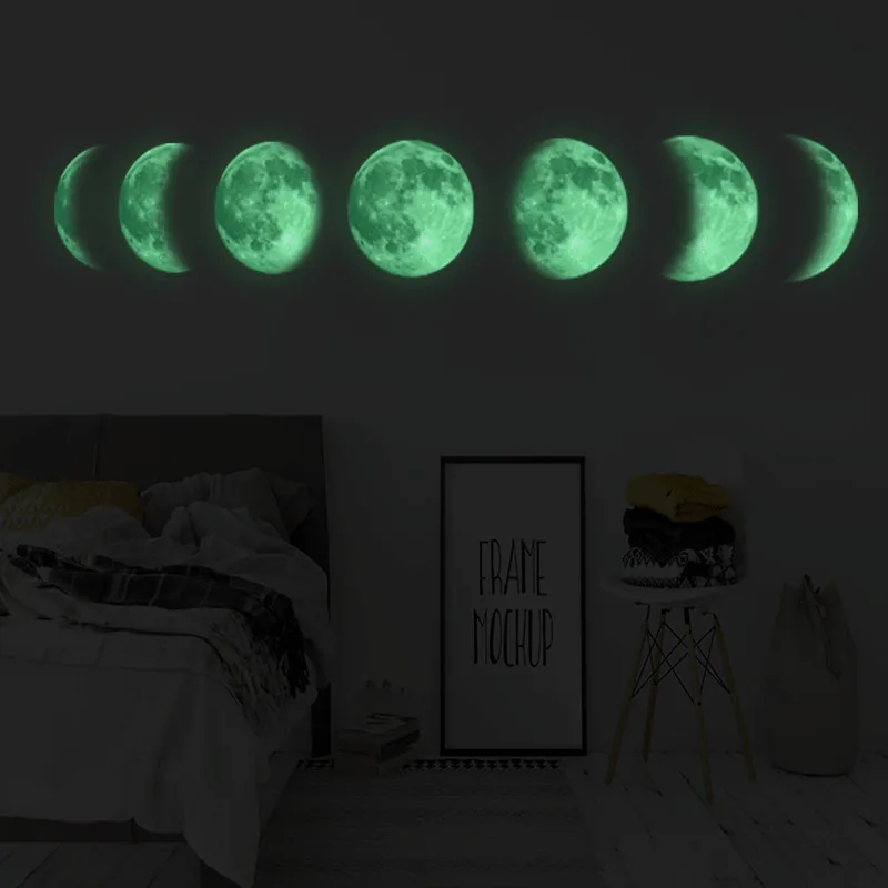 Светящиеся Настенные наклейки Moon Crescent с изображением фазы Луны картой для