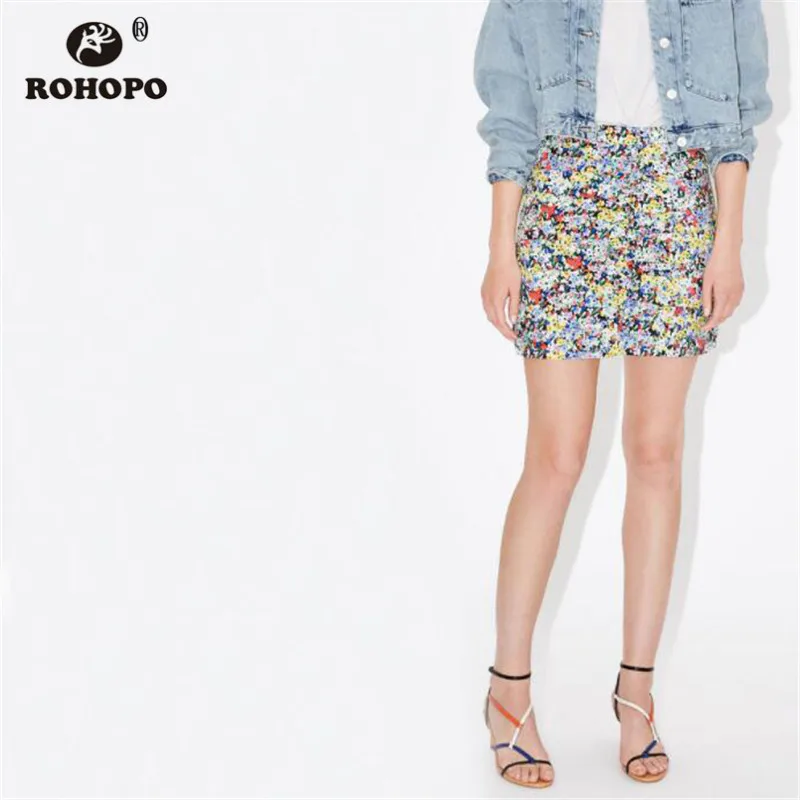 

ROHOPO Cute Women Draped Tiny Printed Floral Skirt Autumn Female Fit Mini Chic High Waist Skirts #UK9473