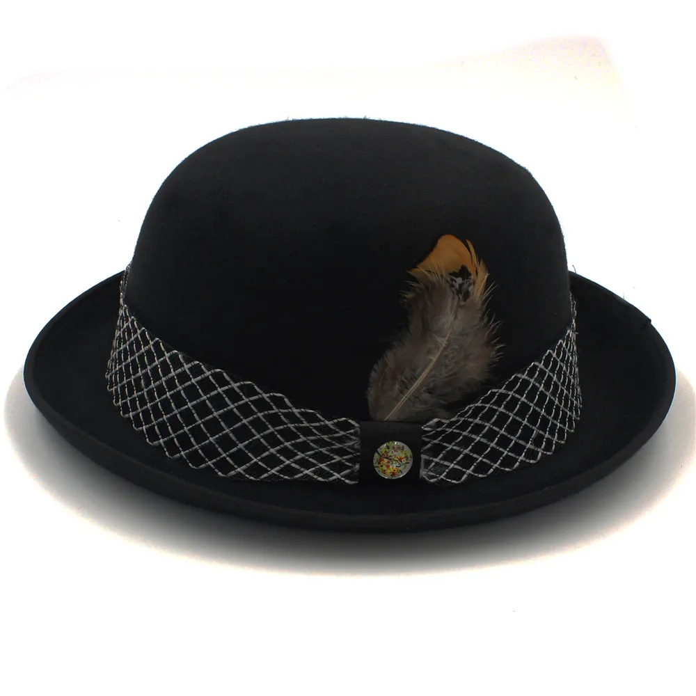 Новые женские Модные Для мужчин черный шляпа-котелок фетровая шляпа hantom папа джентльмен шляпа роскошный Котелок Дерби Шапки