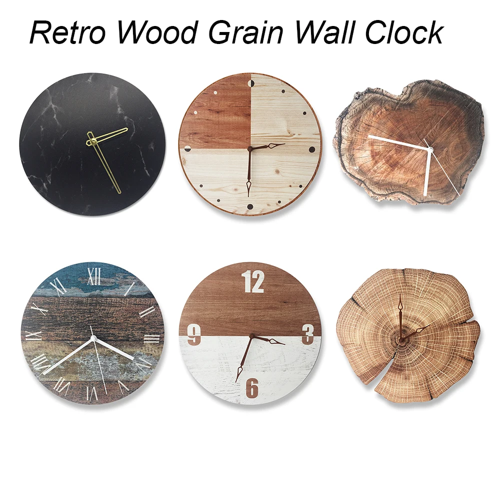 

Wall Clocks Retro Wood Grain Wall Clock Round Shaped Scrylic Marble Simple Digital Silent Wall Clock Farmhouse Decor