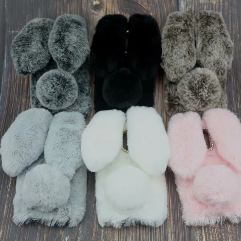 

For LG K11 Case LG K11 2018 3D Cute Rabbit Hairy Warm Fur Plush Bunny Case Cover for Coque LG K11 K 11 LGK11 Silicone Phone Case