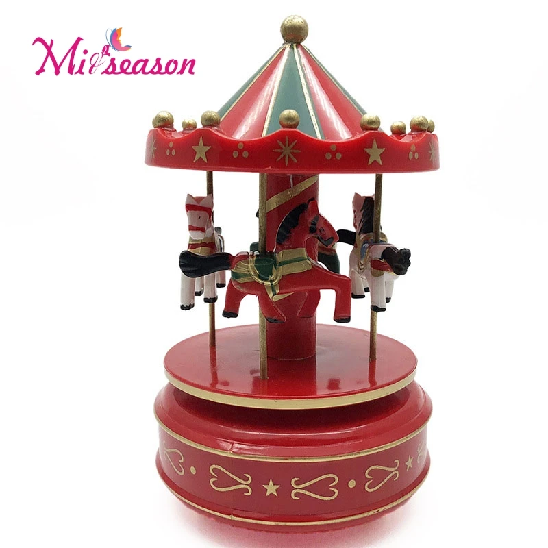 Merry-go-круглые музыкальные шкатулки, Геометрическая музыка, украшение детской комнаты, подарки унисекс, Деревянная Рождественская лошадь, карусель, коробка для домашнего декора, игрушка - Цвет: Бургундия