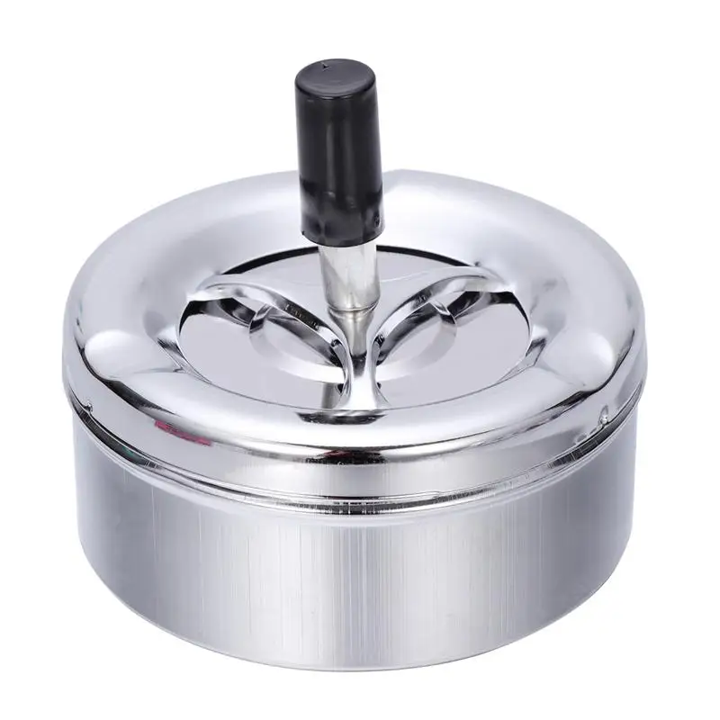 LUOEM Round Push Down Cigarette Ashtray Stainless Steel Tabletop