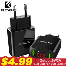 Зарядка для телефон Floveme зарядное устройство 2-Порты USB ЕС Plug телефон Зарядное устройство для iPhone X Samsung S8 Xiaomi LED Дисплей стены Зарядное устройство двойной зарядка через USB