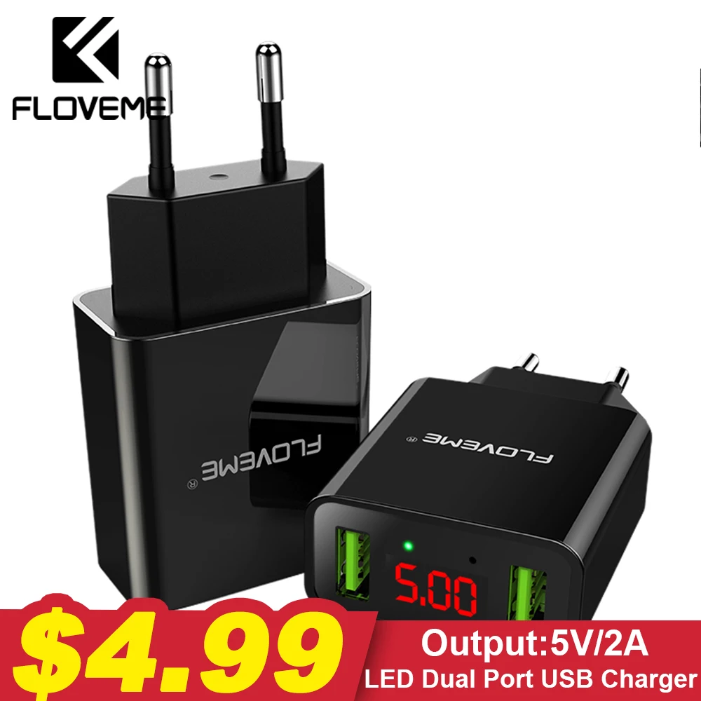 зарядка для телефон Floveme зарядное устройство 2 Порты USB ЕС Plug Зарядное iPhone X Samsung S8