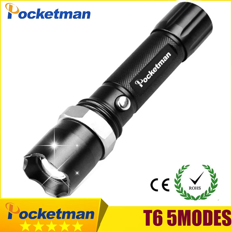 

High-quality XM-L T6 Flashlight 3800LM Waterproof LED Flashlight Black FT17 5 Modes Zoomable LED Torch Light linternas