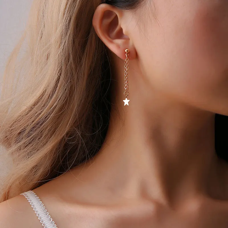 

Pendientes Grandes De Colores Simple Trendy Five-Pointed Star Chain Tassel Woman'S Earrings Gold Alloy Drop Earrings Qw-71