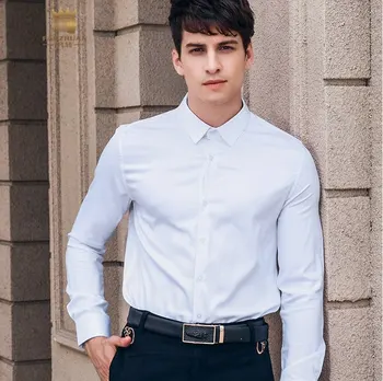 

FanZhuan Free Shipping New male 2019 spring men's long-sleeved shirt versatile sharp collar buckle collar Slim solid 812198