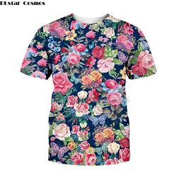 Летние топы Для женщин цветок Сладкий цветочный футболка модные дамы о-образным вырезом короткий рукав Повседневное Топы rose 3d