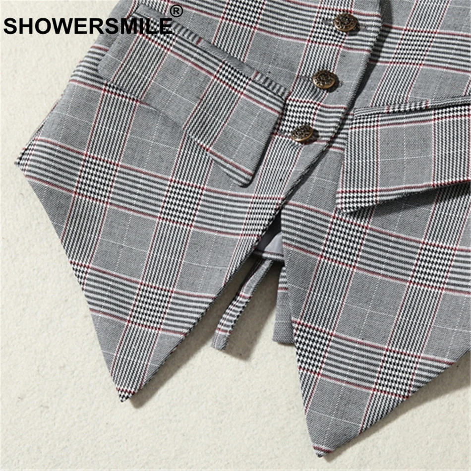 RAINIE SEAN Plaid Vest Women Checkered Short Slim Fit Sleeveless Blazer Female Casual Spring Single Breasted Sleeveless Jackets